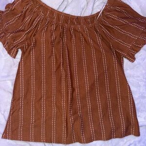 Women's Brown Striped Off-Shoulder Top